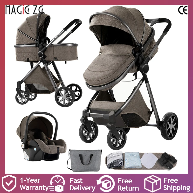 Passeggino 3 in 1 ad alto paesaggio con seggiolino auto Carrozzina per bambini Passeggino per neonati convertibile Telaio durevole Carrozzina invernale da giro liscio