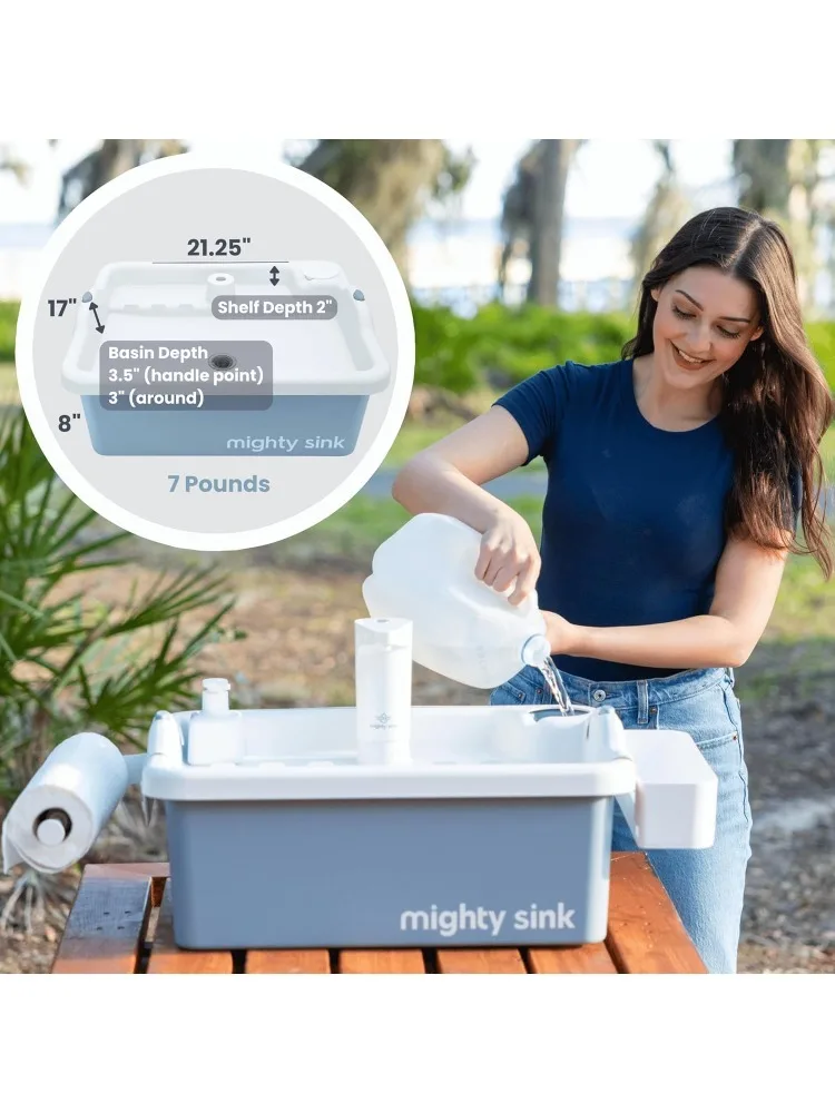 الحوض: محطة غسيل حاصلة على براءة اختراع مع صنبور إلكتروني سعة 2 جالونًا سهلة الإعداد |   الاستخدام الداخلي والخارجي مثالي لغسل الأطباق