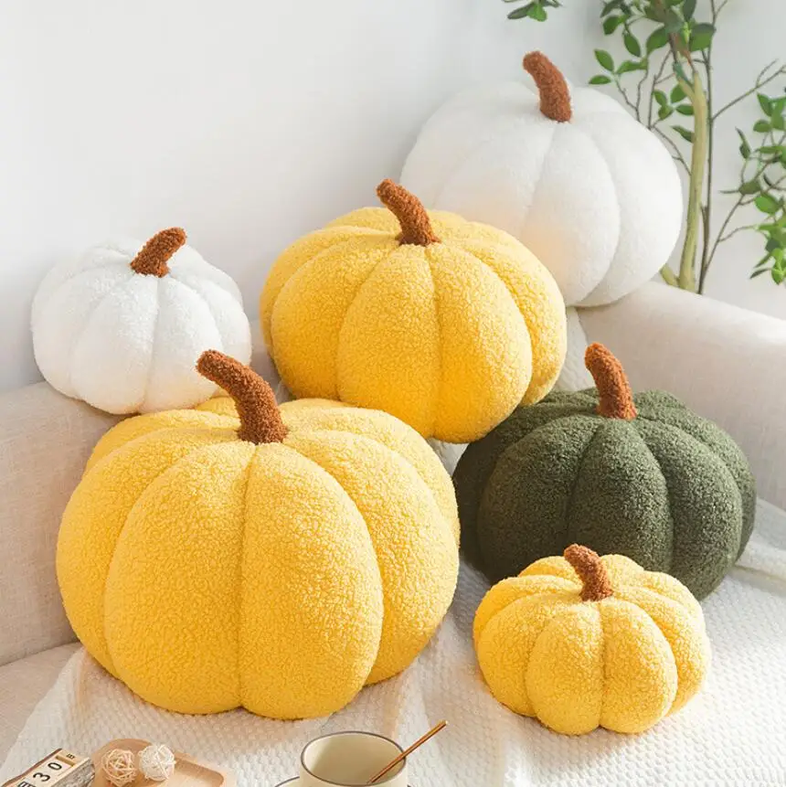 Soft Nordic Pumkin Shaped Solid Color Stuffed Plush Pillow for Sofa Seat Decorative Cushion Soft Office Waist Rest Pillow Cover