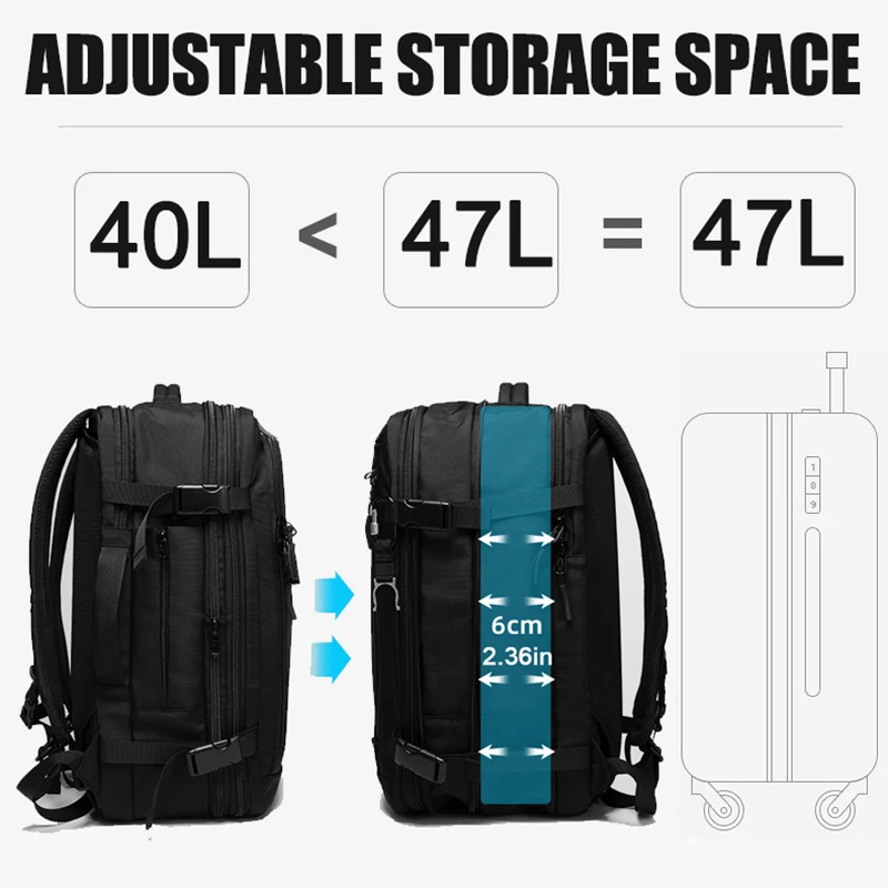 47L Travel Backpack Men USB Aesthetic Anti-theft 17.3 Laptop Backpack School Expandable Bag Compass Fashion Male Backpack Large