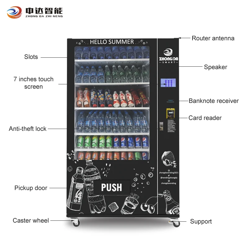 OEM customized hot selling smart automatic 7 inch touch screen cold drink vending machine for shopping mall