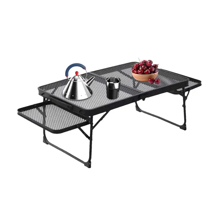 Camping Grid folding Table Portable Picnic Mesh Table Aluminum alloy 2 Fold camp desk With 2 extension tables board Grill Table