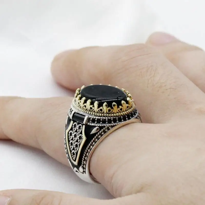 Men\'s Fashion Jewelry Vintage Black Stone Rings for Men Hip Hop Punk Party Birthday Anniversary Gift Jewelry Anillo Hombre