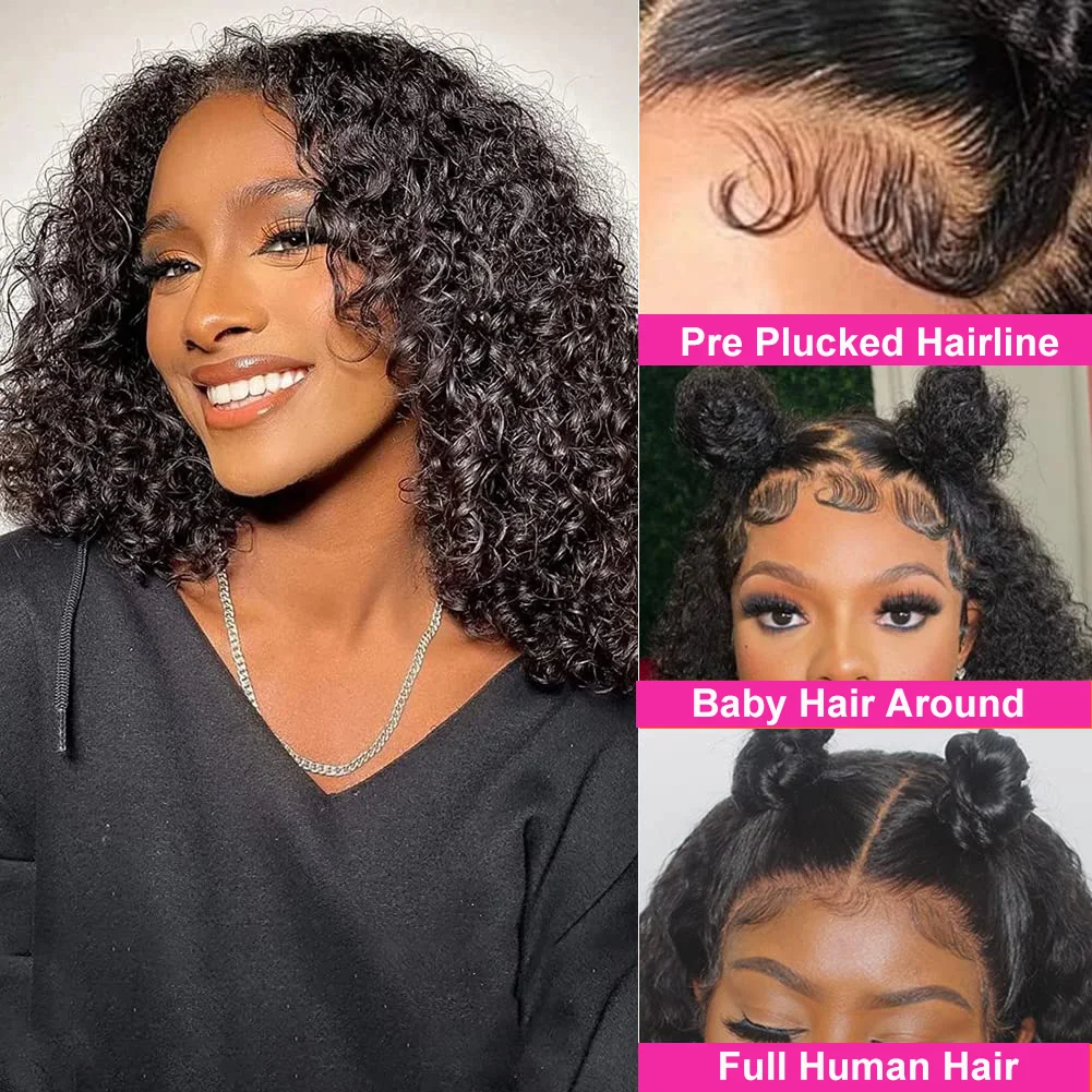 Brazilian Deep Wave Bob Wig 13x4 Lace Frontal Wig Human Hair Natural Hairline Remy Short Curly Closure Wig Preplucked Baby Hair