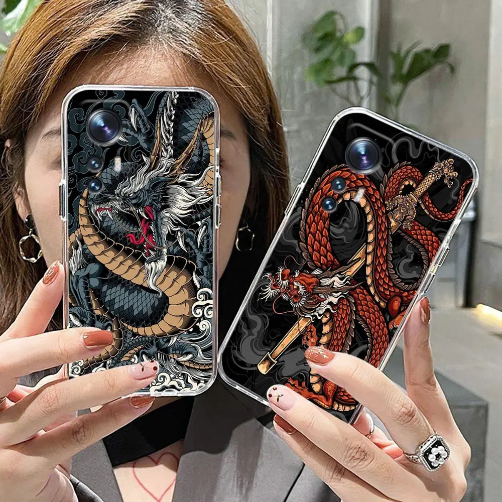 Clear Phone Case For Xiaomi 13 12 12X 11 11T 10 10S 9SE 9 8 6X 6 Silicone Case Funda Coque Capa Shell Symbol Of Dragon And Tiger