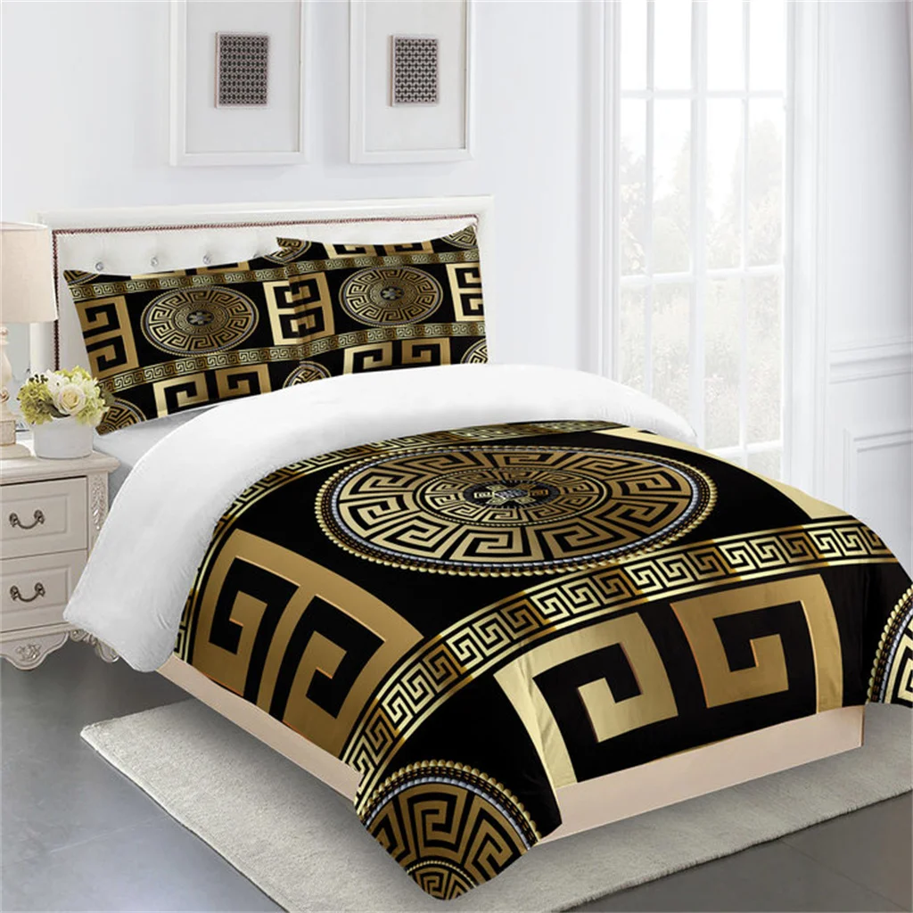 European Luxury Black Gold Pattern Bedding Set Bohemian Style Bedding Set of Three 1 Quilt Cover 2 Pillowcases