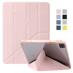 For iPad Pro 13 2024 Case Smart Folio Leather Acrylic Hard Back Stand Cover For iPad Pro 11 13 inch 2024 M4 Case with Pen Holder