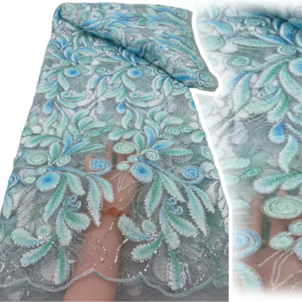 

2025 High Quality Lace Fabric for African 5 Yards Mesh French Tulle Lace with Sequins Nigerian Fabric for Women Dresses TP1661