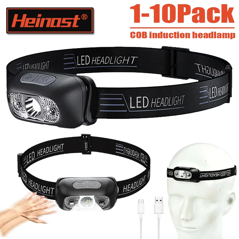Mini latarka czołowa Mocne światło Led Nocne wędkowanie Mocna latarka Latarka czołowa Zewnętrzna wodoodporna Camping Przenośne reflektory LED z czujnikiem