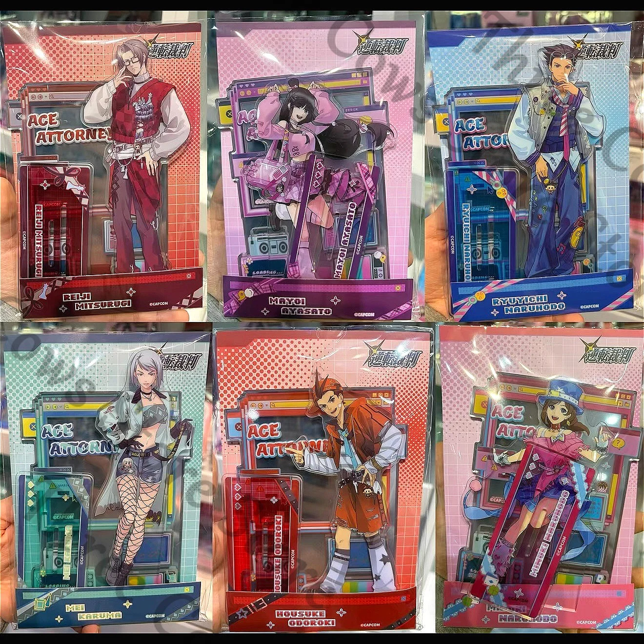 Figurine de dessin animé authentique en acrylique sur support, inspirée des personnages d'Anime Ace Attorney : Franziska Von Karma, Miles Edgeworth, Phoenix Wright