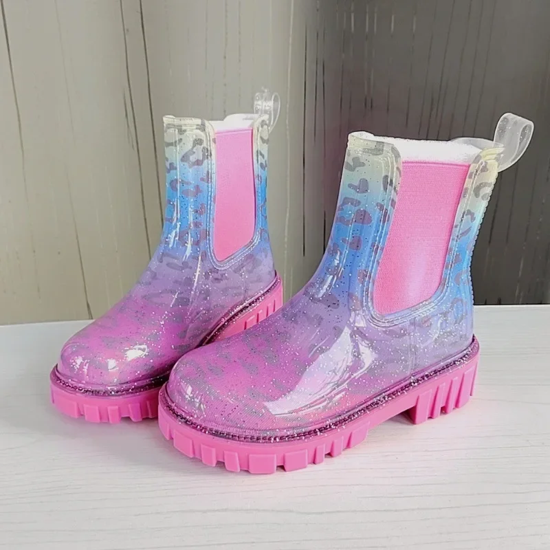 Women\'s Color Fashion Rain Boots Four Seasons Wearable Water Shoes Outdoor Waterproof Mid-tube All-match Rain Boots Women Botas