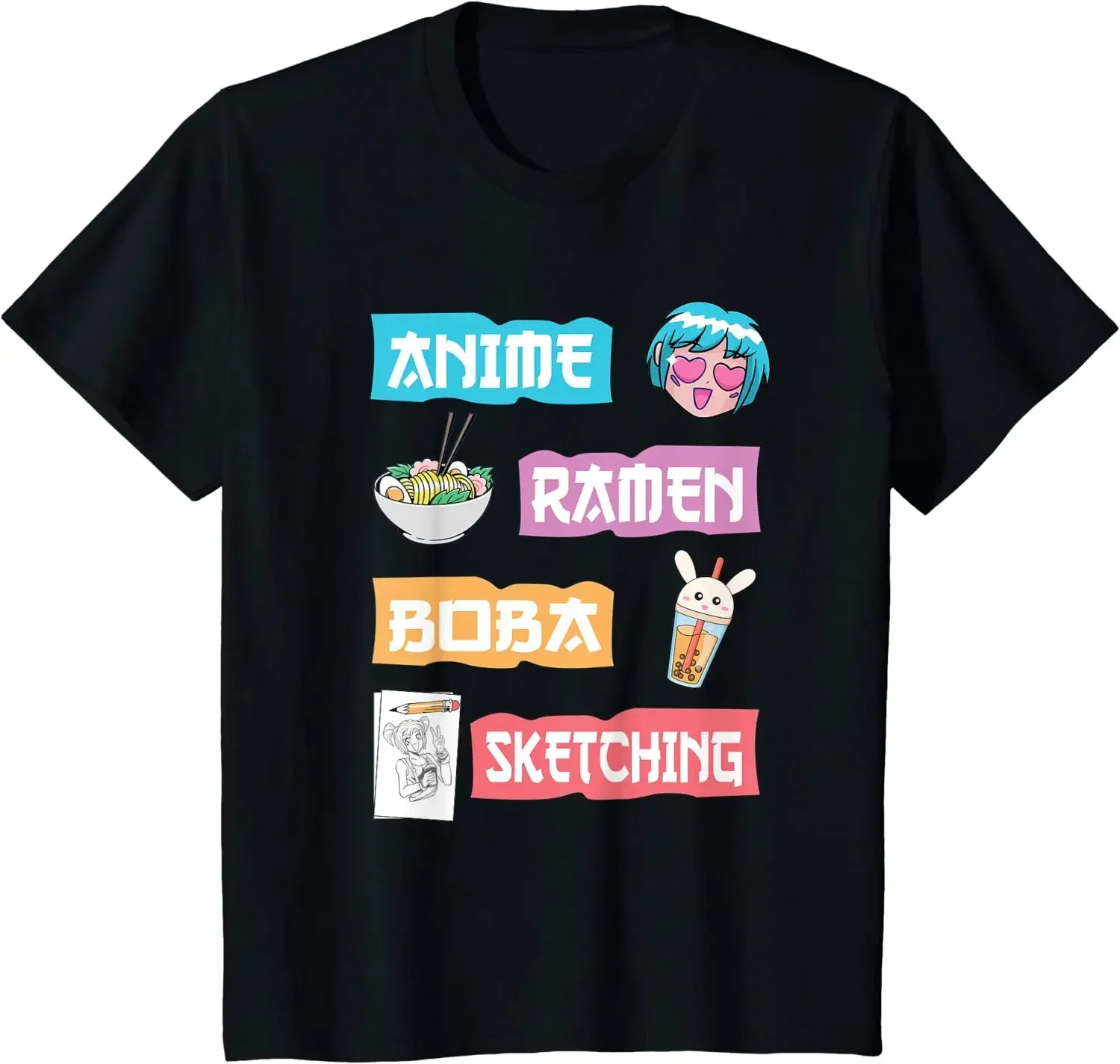 

Short Sleeve Cotton Four Seasons Tees Shirts Anime Ramen Boba Graphic T Shirts Sketching Kawaii Anime Lover Merch Gift T-Shirt