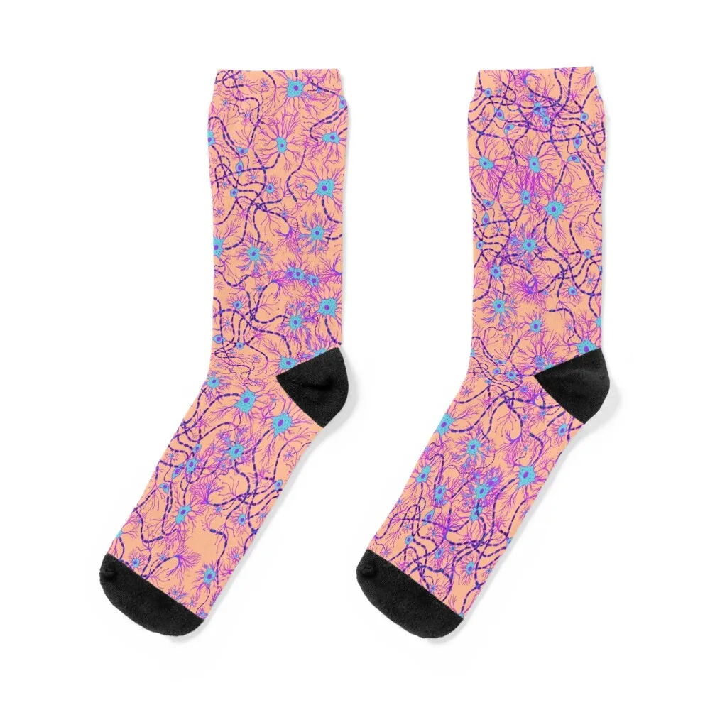 

Light Pink and Blue Neuron Pattern Socks professional running winter gifts cute christmas stocking Man Socks Women's