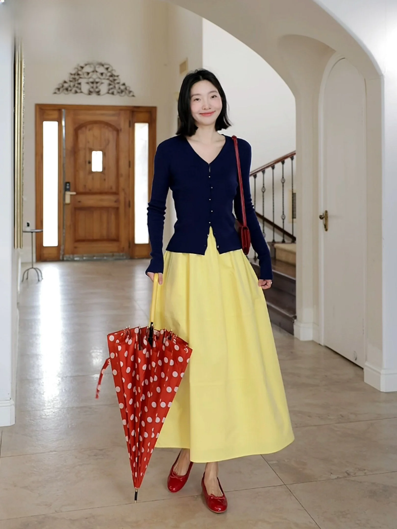 

Комплект Co99: шерстяная шелковая юбка-миди с завышенной талией и эффектом похудения, а также модный женский кардиган с V-образным вырезом и длинными рукавами