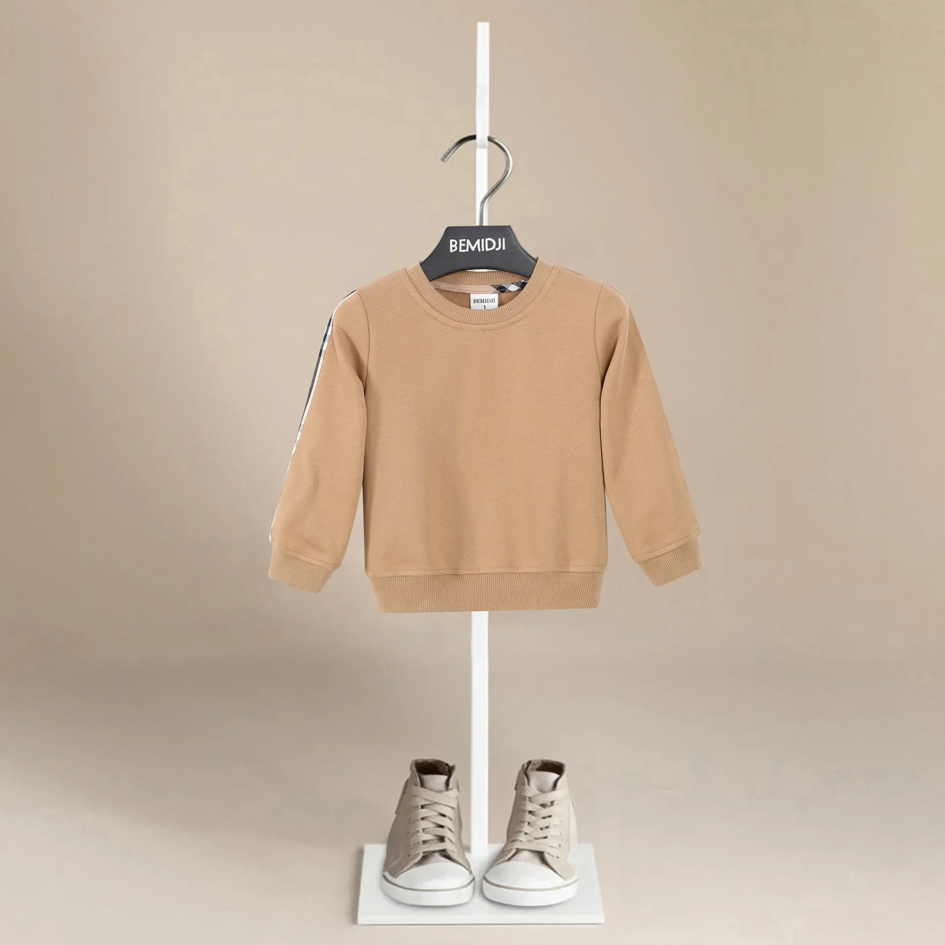 Spring and Autumn New Boys  Girls Hooded Sweater Baby Western Style Sleeve Striped Plaid  Shirt Bottoming Children's Clothing