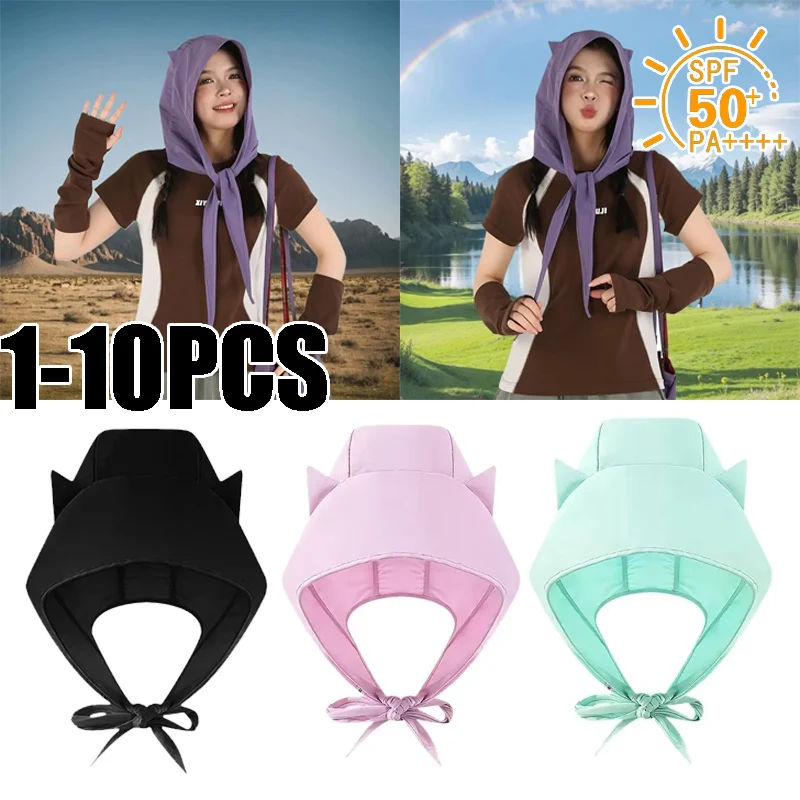 Little Devil Strap Quick Dry Sun Hat Women Thin Ear Flap Hood Cute Cat Ears Design Summer UV Protection Beach Cap