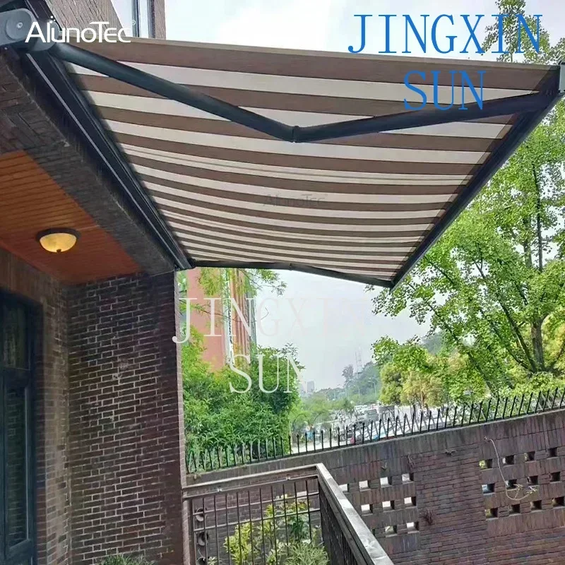 AlunoTec Waterproof Retractable Roof Pergola Cover Outdoor Full Cassette Motorized Folding Awning System