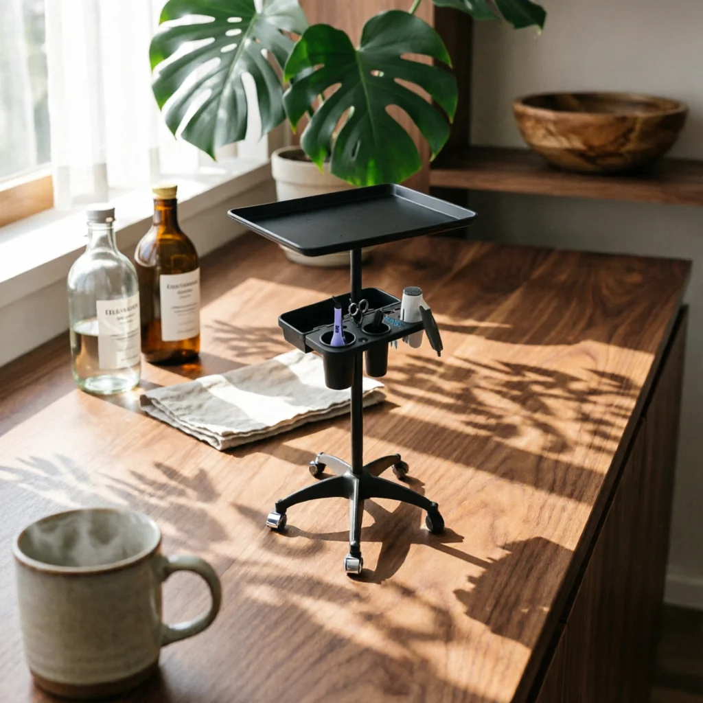 Salon Trolley Cart Mobile Rolling Salon Tray Trolley with Tool Holders Extra Storage Cart with Holders Space-Saving