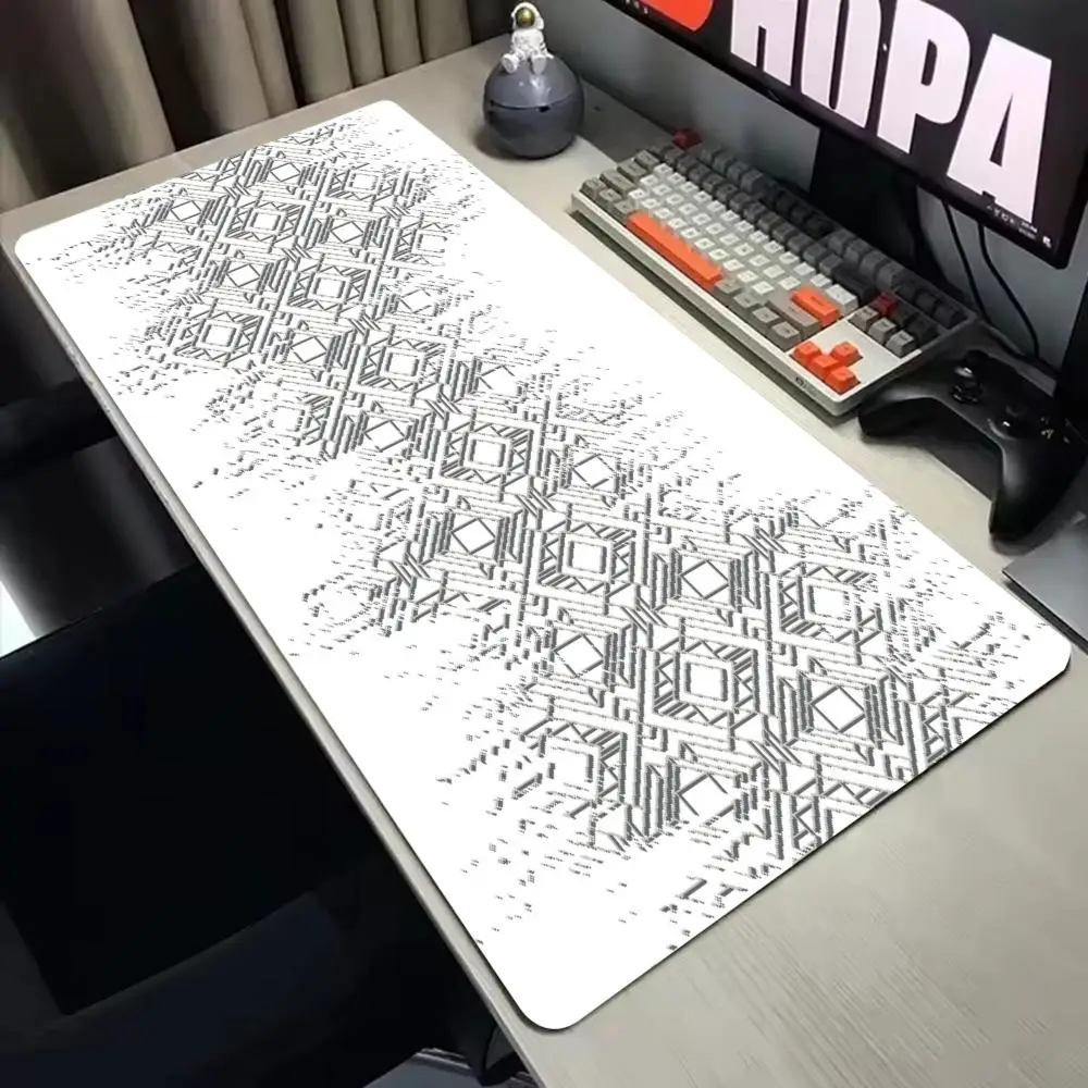 Black White Gold Abstract Line Art XXL Gaming Mouse Pad Overlock Stitched Deskmat Non-Slip Rubber Keyboard Mat Office Gamer Pad