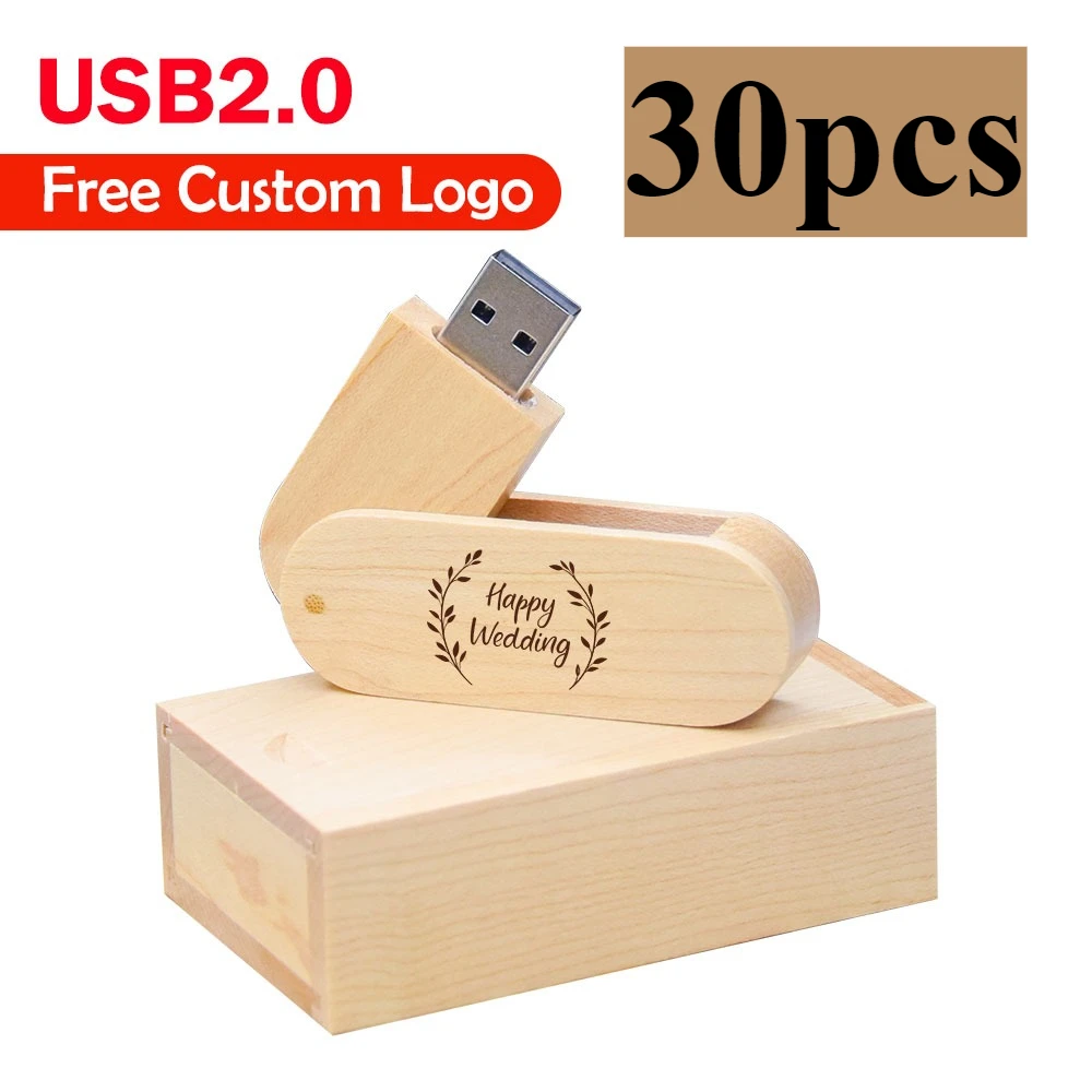 

30 PCS / LOT USB 2.0 Pendrive 4GB 8GB 16GB 32GB 64GB 128GB Free Logo Wooden USB Flash Drive Wholesale Memory Stick Gifts