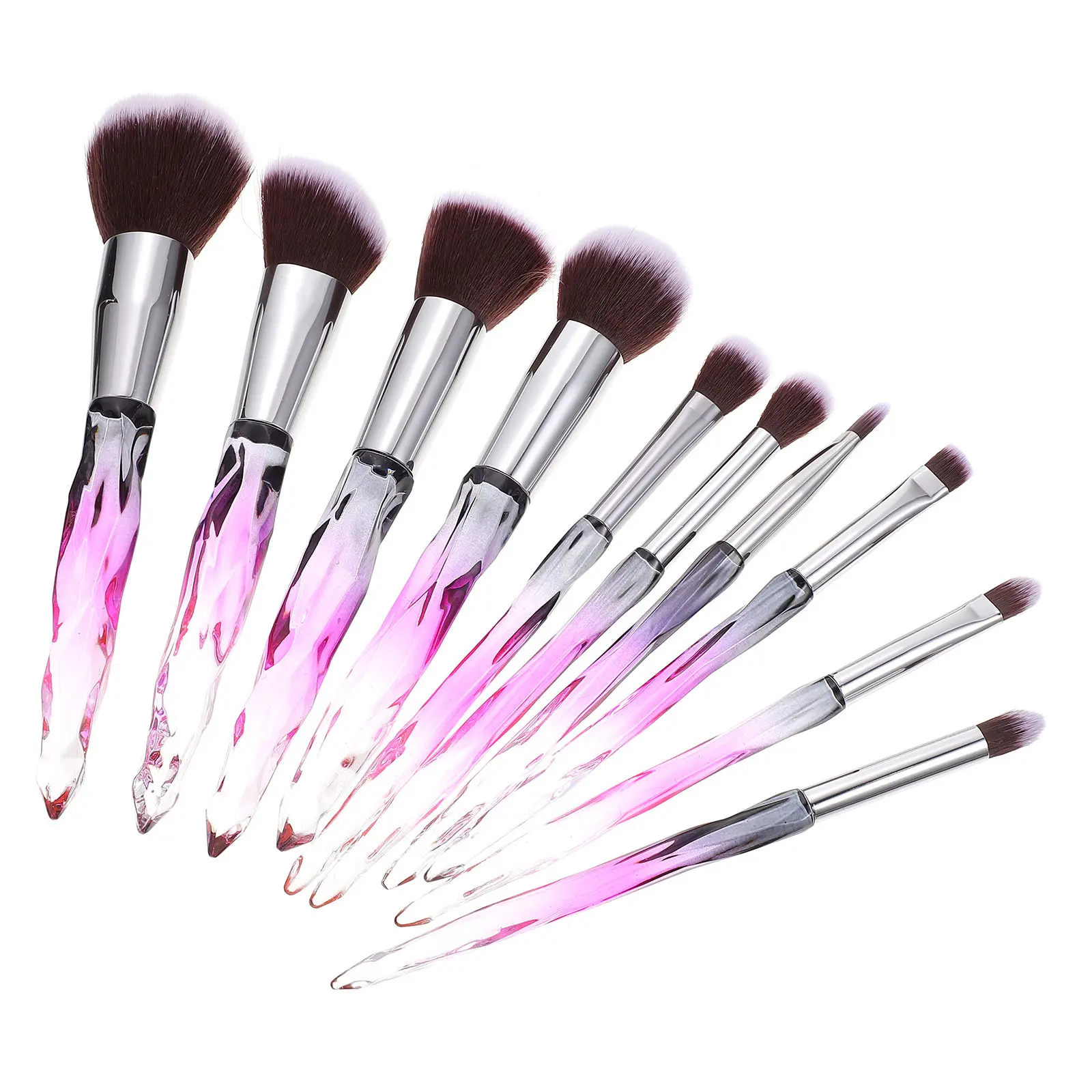 10Pcs Professional Makeup Brushes Set Crystal Handle Fiber Hair Makeup Kit Foundation Powder Eyeliner Brush Tools