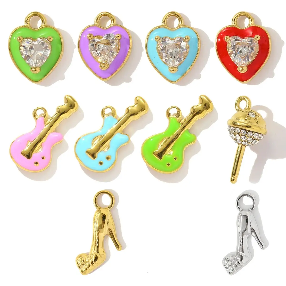 3Pcs/Lot Stainless Steel Violin Heart Charms Enamel Pendants For DIY Making Earring Necklace Jewelry Accessory Wholesale
