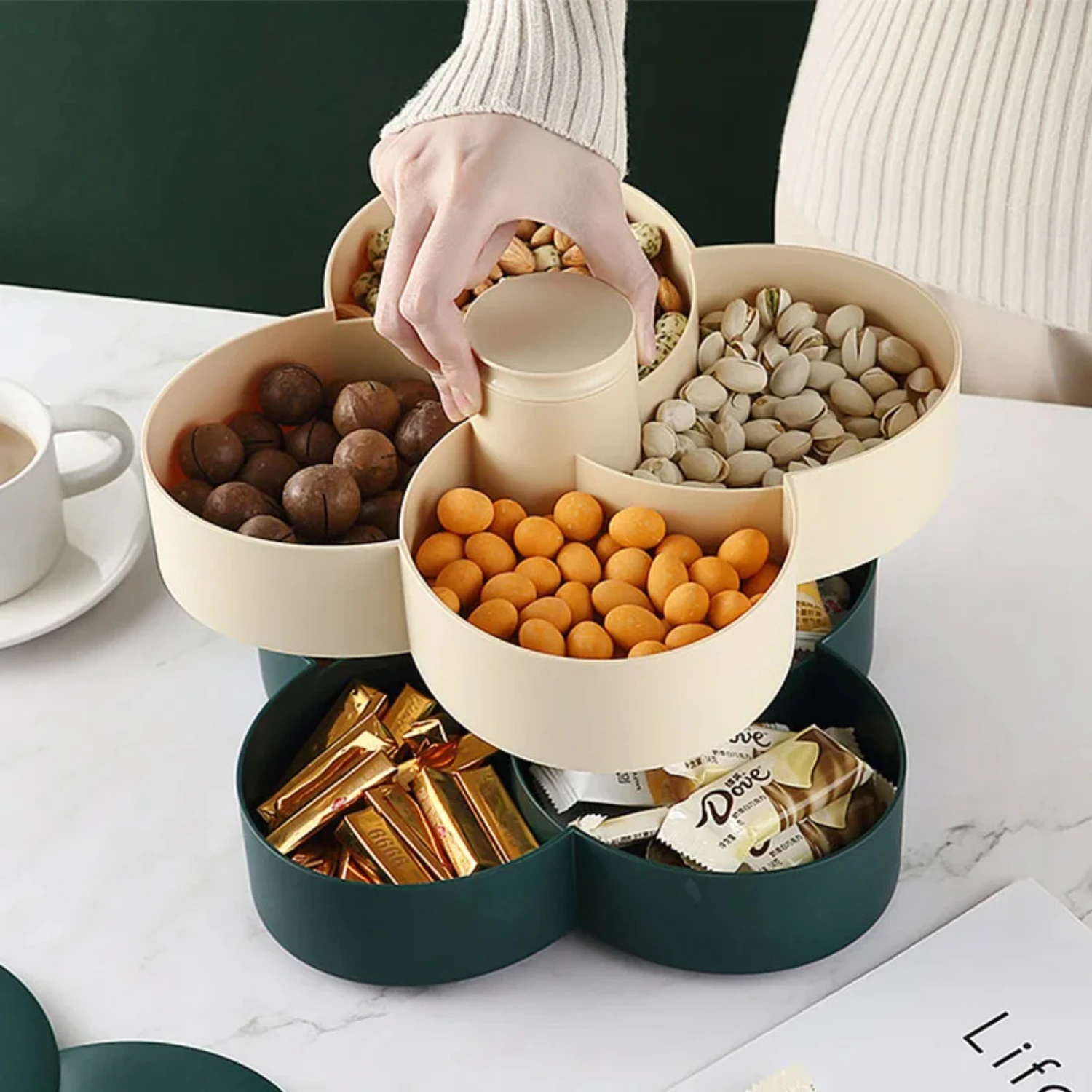 Light Luxury Double Layer Rotating Box Living Room Dried Storage Box Kitchen Organizer Fruit Tray Food Storgae Containers