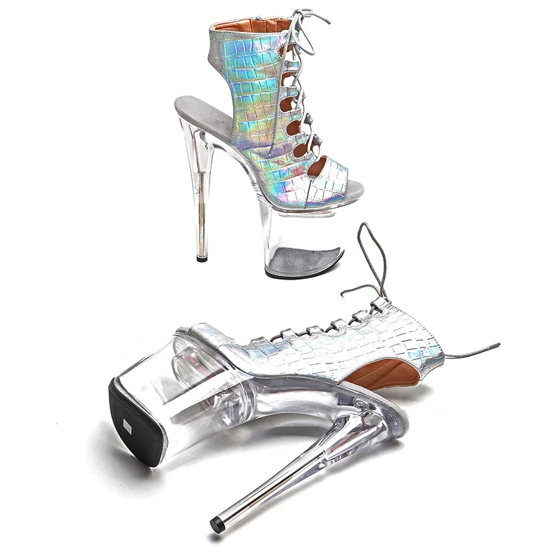 Leecabe 20CM/8Inch Crocodile PU Upper LED Light Up Shoes Glowing platform boots High Heels stripper heel Pole Dance boot