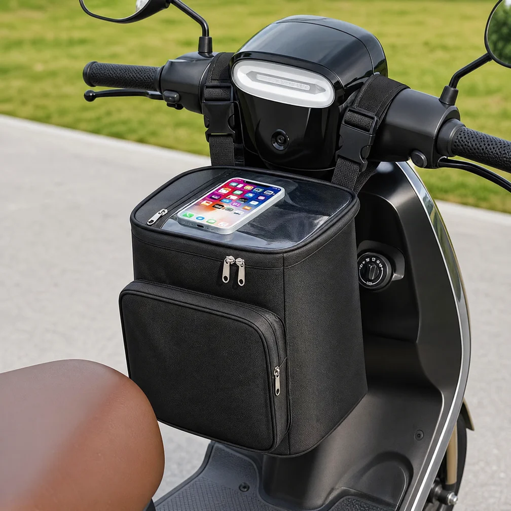Touchscreen phone bag, large-capacity battery motorcycle front storage bag, electric vehicle front hanging bag, wear-resistant waterproof zipper motorcycle travel bag