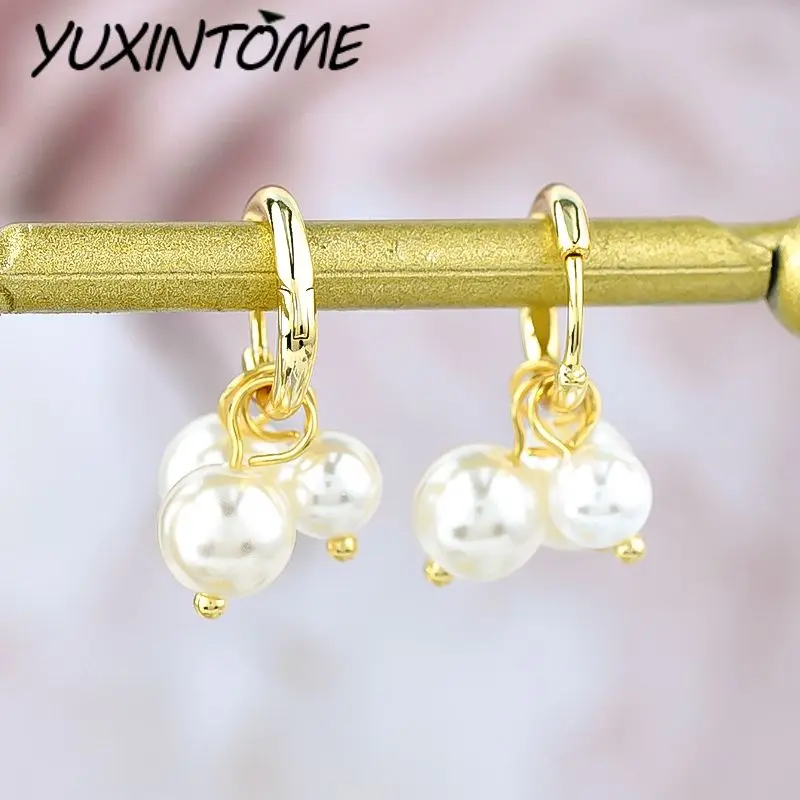 

925 Sterling Silver Needle Three Pearl Hanging Earrings With Gentle Temperament Women's Classic Retro Jewelry Accessories Gift