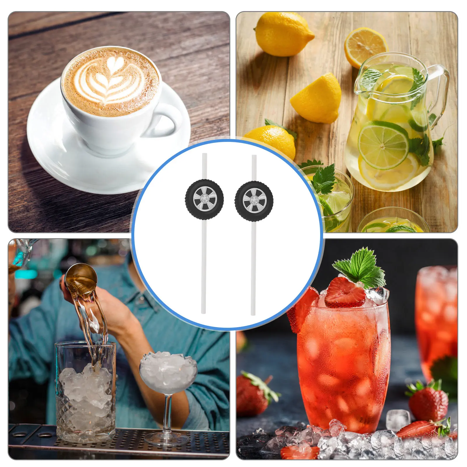 20Pcs Decorative Paper Straws Tire Design Creative Party Supplies Birthday Wedding Beverage Straws New Year Celebration