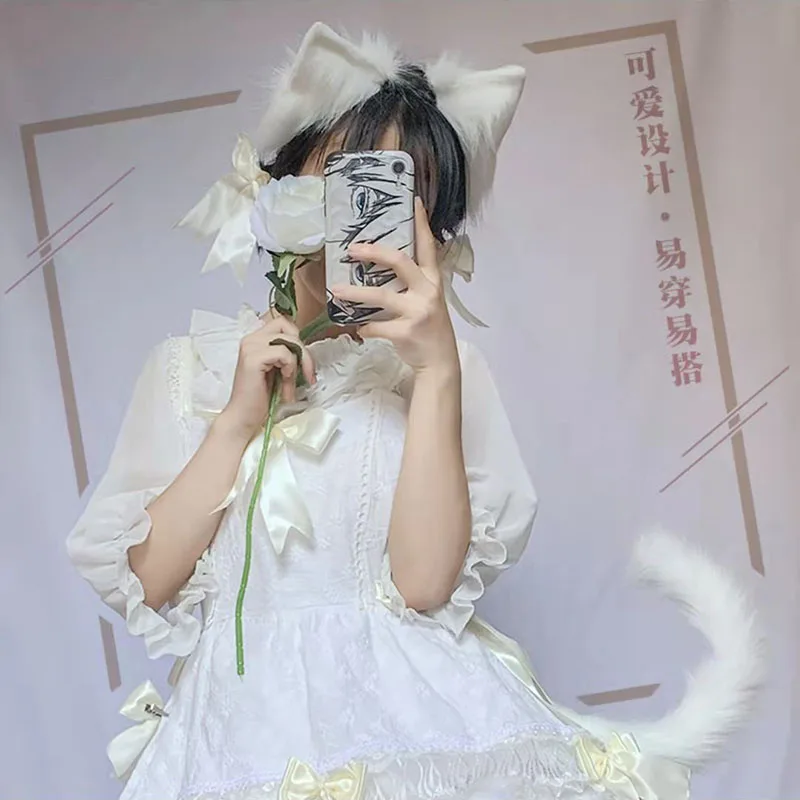 Cat ears cat tail simulation animal ears headband halloween party lolita maid cat tail cosplay anime accessories