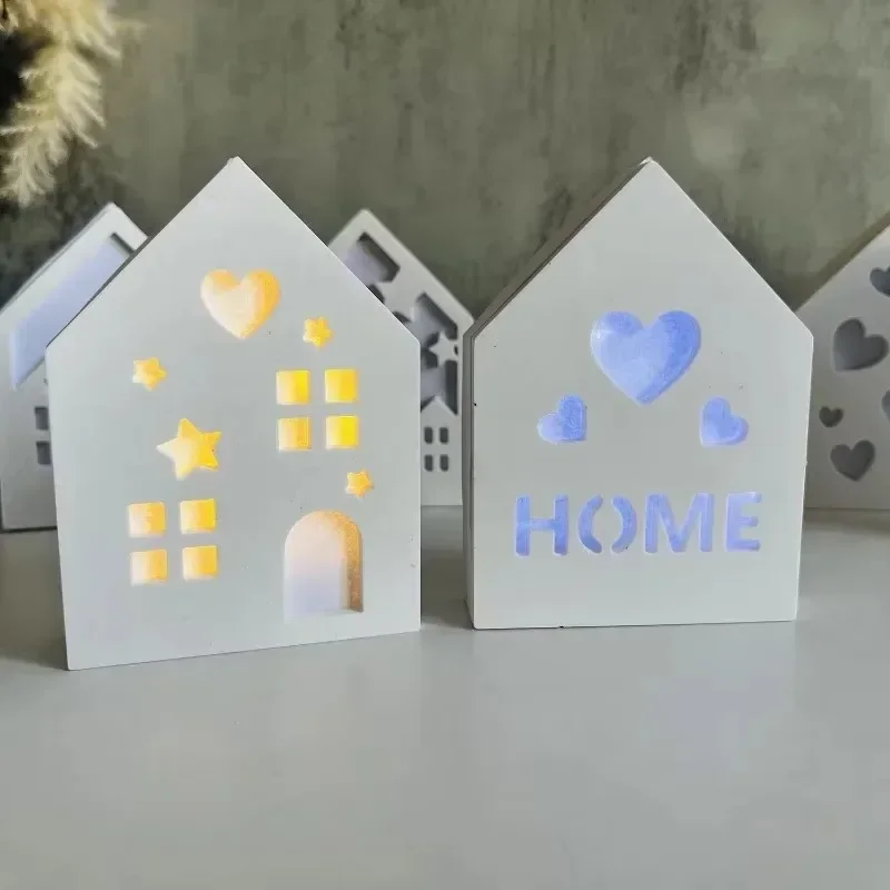 New Hollow Splicing House Silicone Mold Gypsum DIY Star Love House Decoration Mold Tea Light Candle Holder Cement Plaster Mould