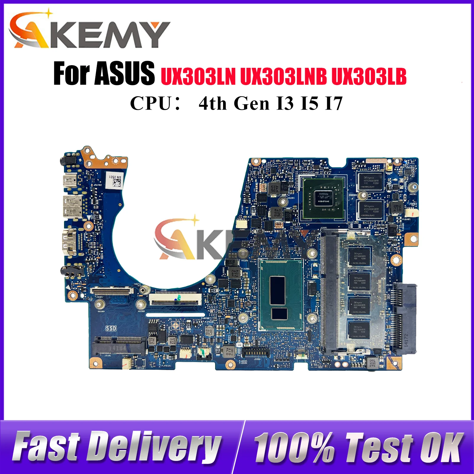 

UX303LN Laptop Motherboard For ASUS ZenBook UX303LNB BX303L U3000 UX303L U303L UX303LB UX303LN Mainboard I3 I5 I7 CPU tests OK