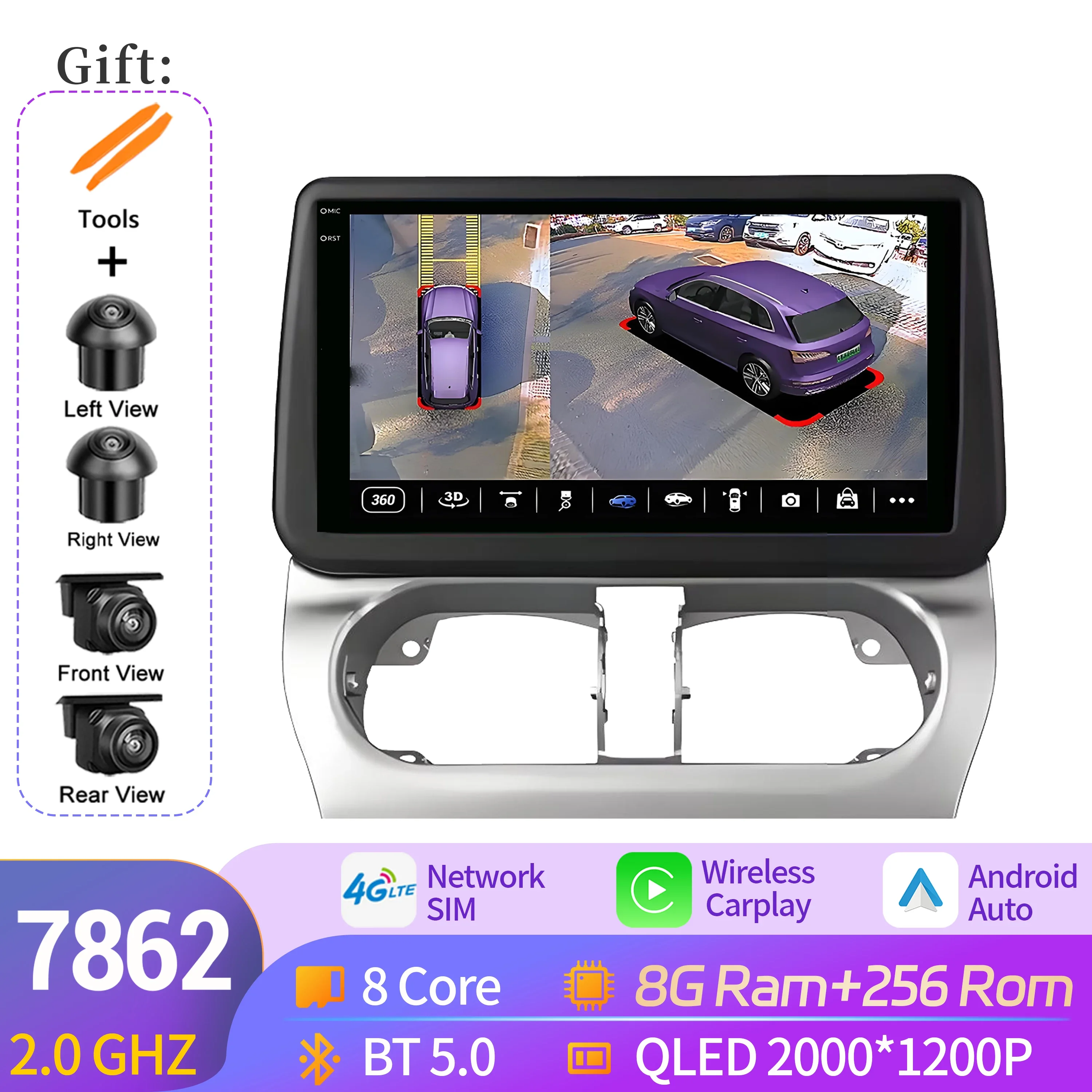 Voor Opel Combo Corsa Tigra 2001-2011 Autoradio Multimedia GPS Apple Android 14 Draadloze BT CarPlay 7862 8 + 256 2 K QLED Scherm