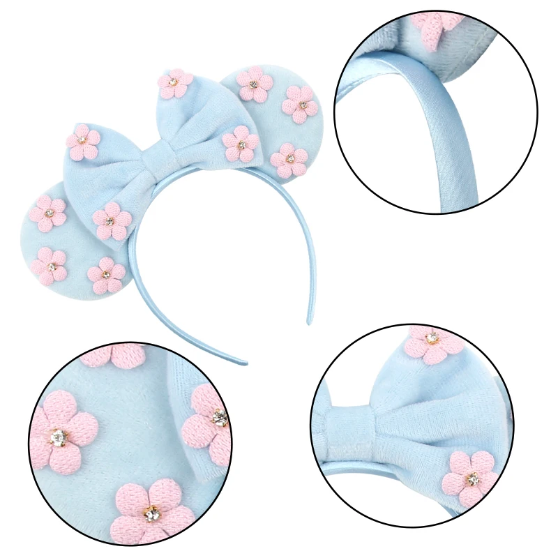Chic Boutique Flower 3.3 "Mouse Ears Headband 5" Velvet Bow Hairband For Girls Festival Party Cosplay DIY Women Hair Accessories