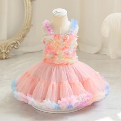 1305 Summer Princess Dress Show Girl Tank Top Dance International children's Day Old Flower Wear Rainbow paillettes Champagne