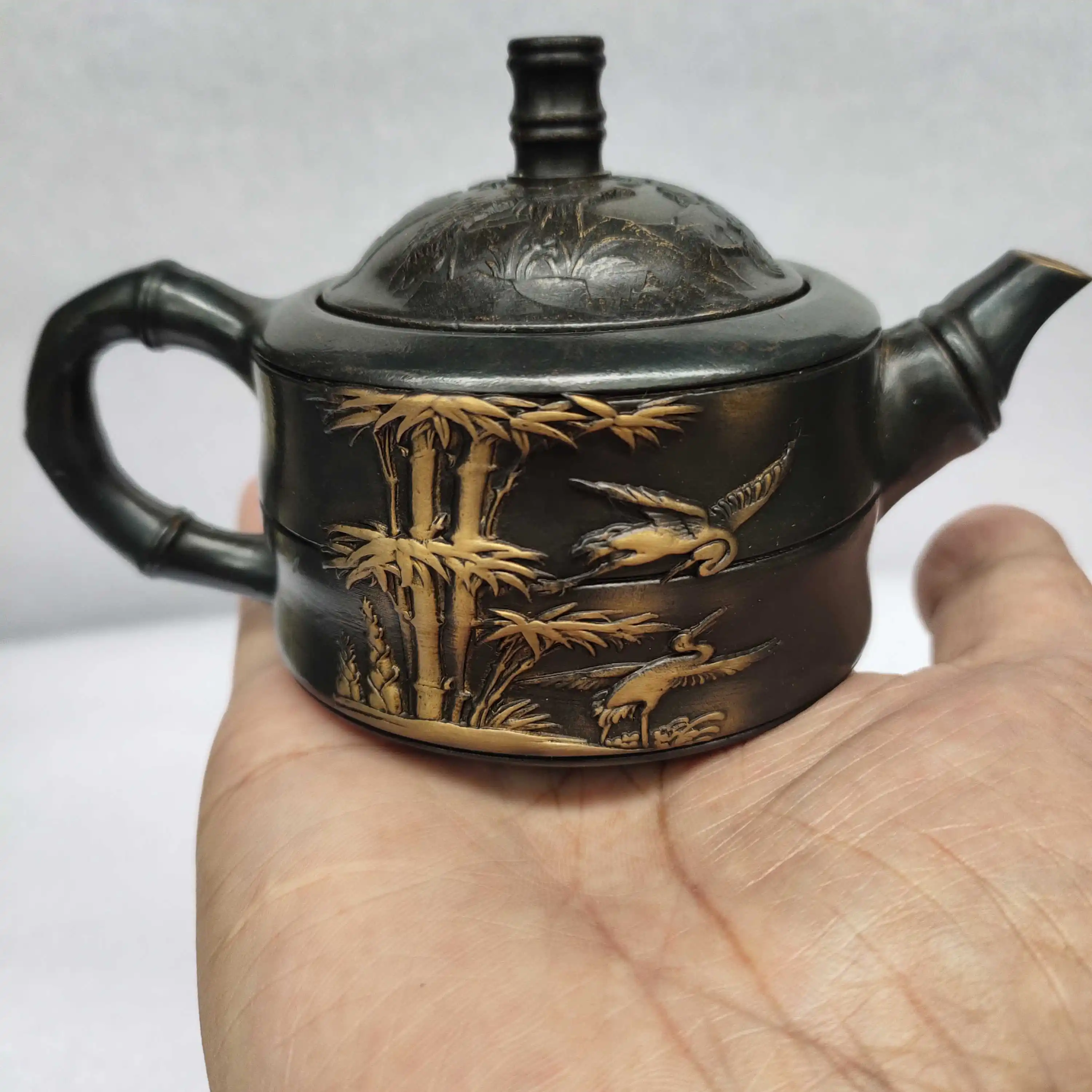 

Antique Bronze Collection Teapot, Pure Copper, Gold, Bamboo Teapot, Hip Flask, Patina Gift