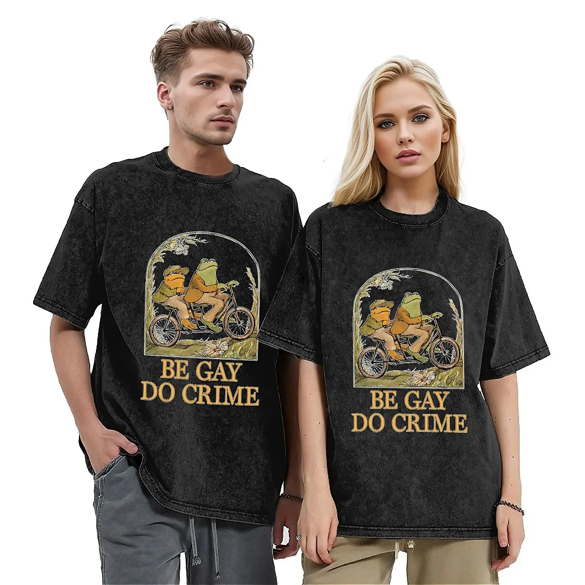 Men's T-Shirt Frog And Toad Washed T Shirts Kawaii Be Gay Do Crime Summer Tee Shirt Aesthetic Pattern Casual Clothes Plus Size