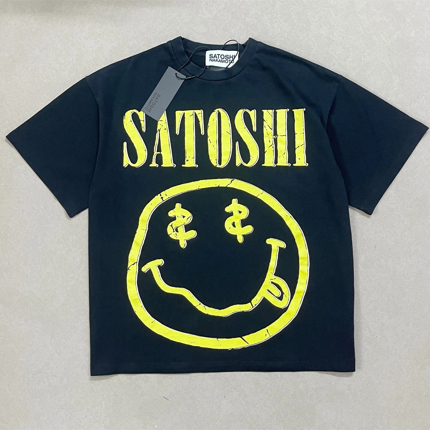 Black Satoshi Nakamoto Smiley Face T Shirt Men Women Best Quality 2026ss Tee Tops T-Shirt