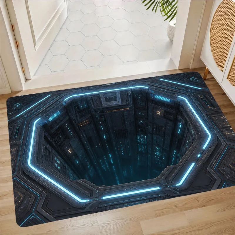 2D Vortex Sci Fi Neon Tunnel Print Futuristic Style Doormat for Entryway Hallway Game Room Home Interior Decor New Year Holiday