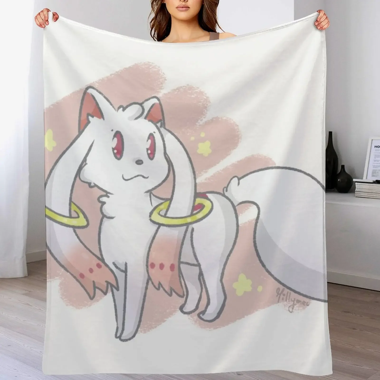 Kyubey - Madoka Magica Throw Blanket Faux Fur Soft Warm Blanket for Bed