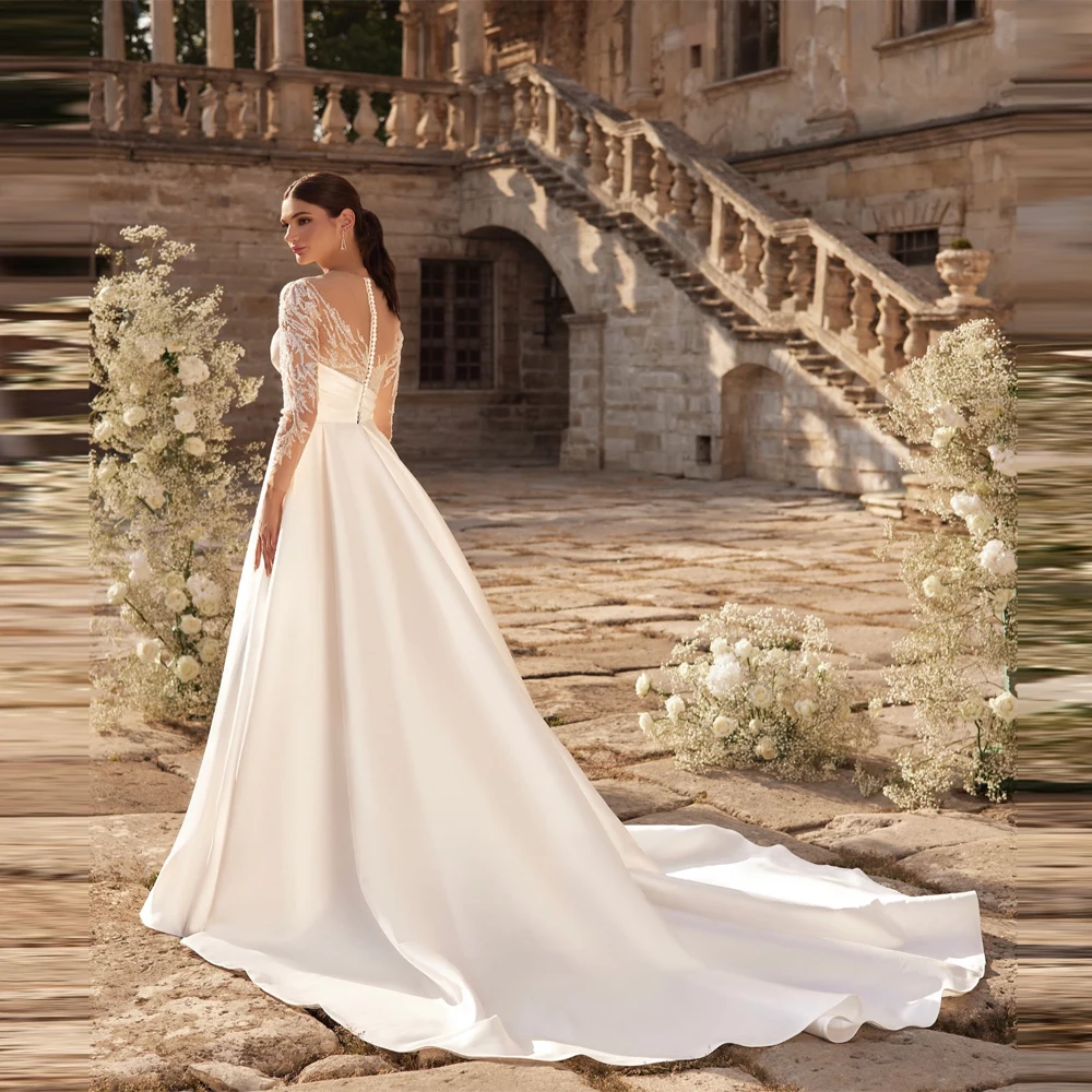 恋人襟レース袖ウェディングドレスマーメイドブライダルドレス優雅なモップ丈ボール Vestidos デノビアスカスタマイズ
