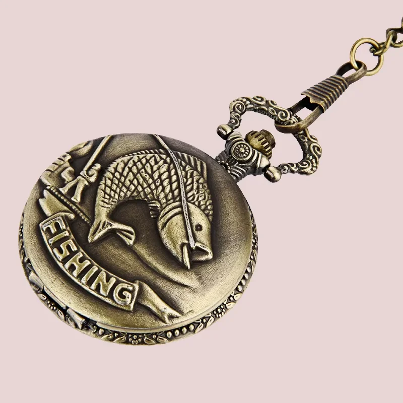 Best Gift Pocket Watch with waist chain Vintage Large Bronze Craved 