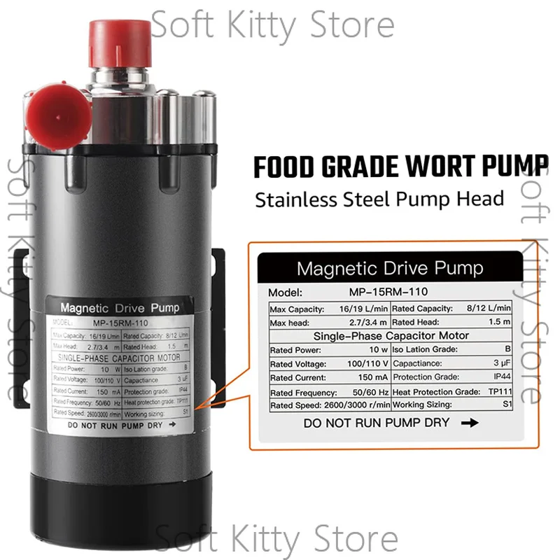 Magnetic Beer Drive Pump,304 Stainless Steel Brewing Wort Pump with Switch,1/2 NPT Food Grade Circulating Pump for Transfer Wort