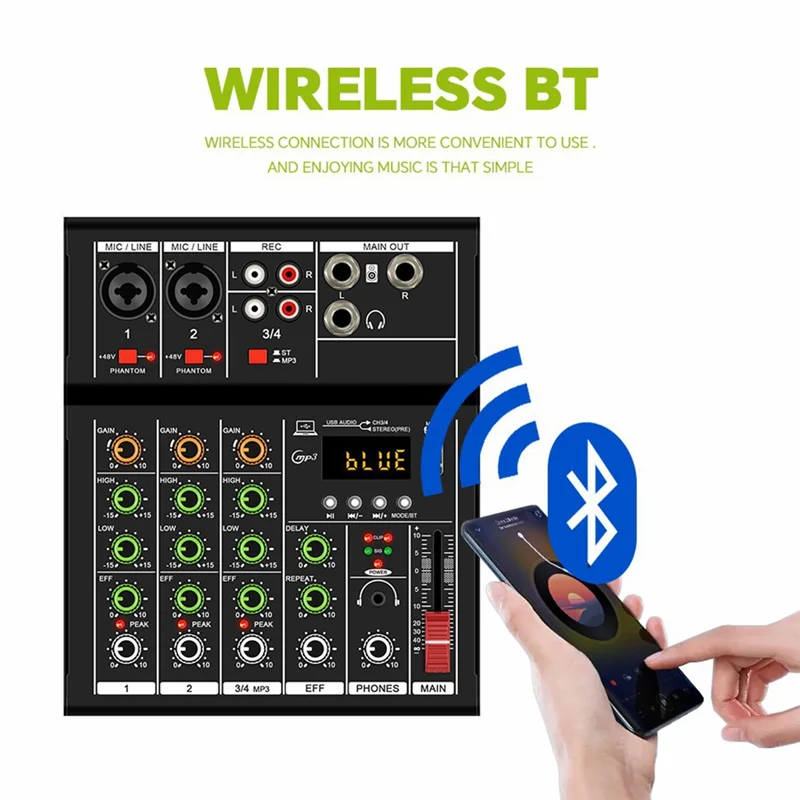 【Gandingan】GAX-A4 Konsol Dj Digital Portabel Profesional dengan Perbatasan Mixer USB 4 Saluran Mixer Audio Putih 1 Buah