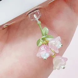 Cute Strawberrie And Flower Leaf Beautiful Fruits Mobile Phone Dust Plug Accessories Decorations For IPhone For Samsung Type-C