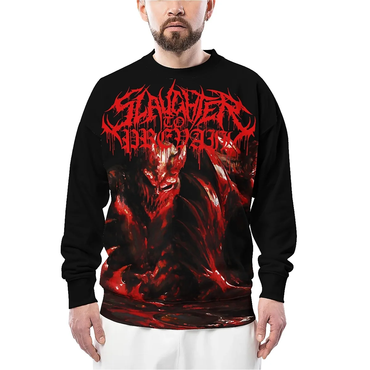 LIASOSO 3D Printed Slaughter To Prevail Sweatshirt Iconic Deathcore Long Sleeve Round Neck Harajuku Top for Men & Women Style