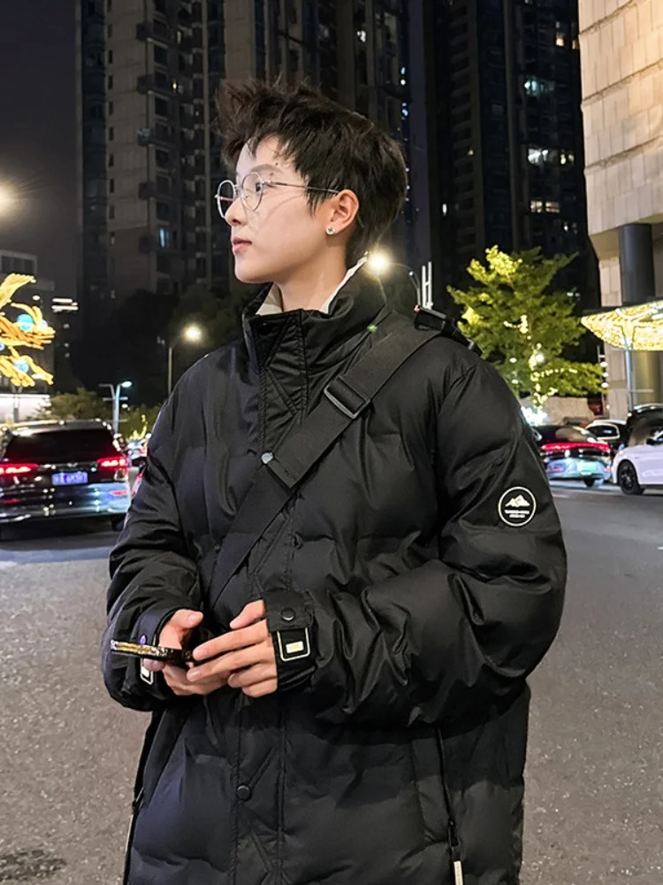

Men's Padded Jaet Lightweight Stand Collar Du down Oversize Thi Warm Winter Coat Trendy Brand Youthful Sle Cold Proof