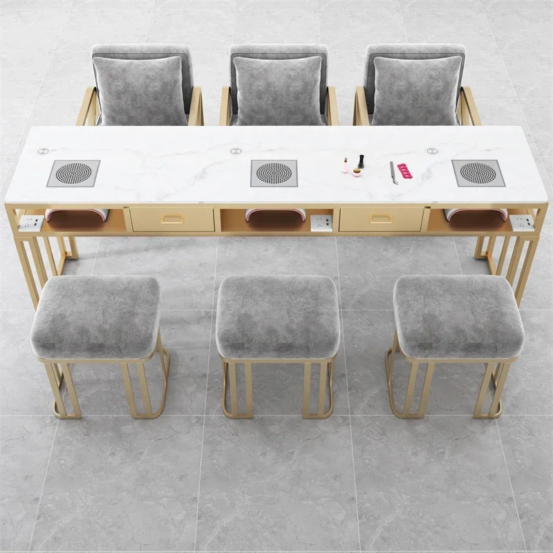 Multifunction Cream Style Manicure Table Dressing Marble Tabletop Storage Nail Tables  Nail Artist Salon Furniture Mesas LLMT
